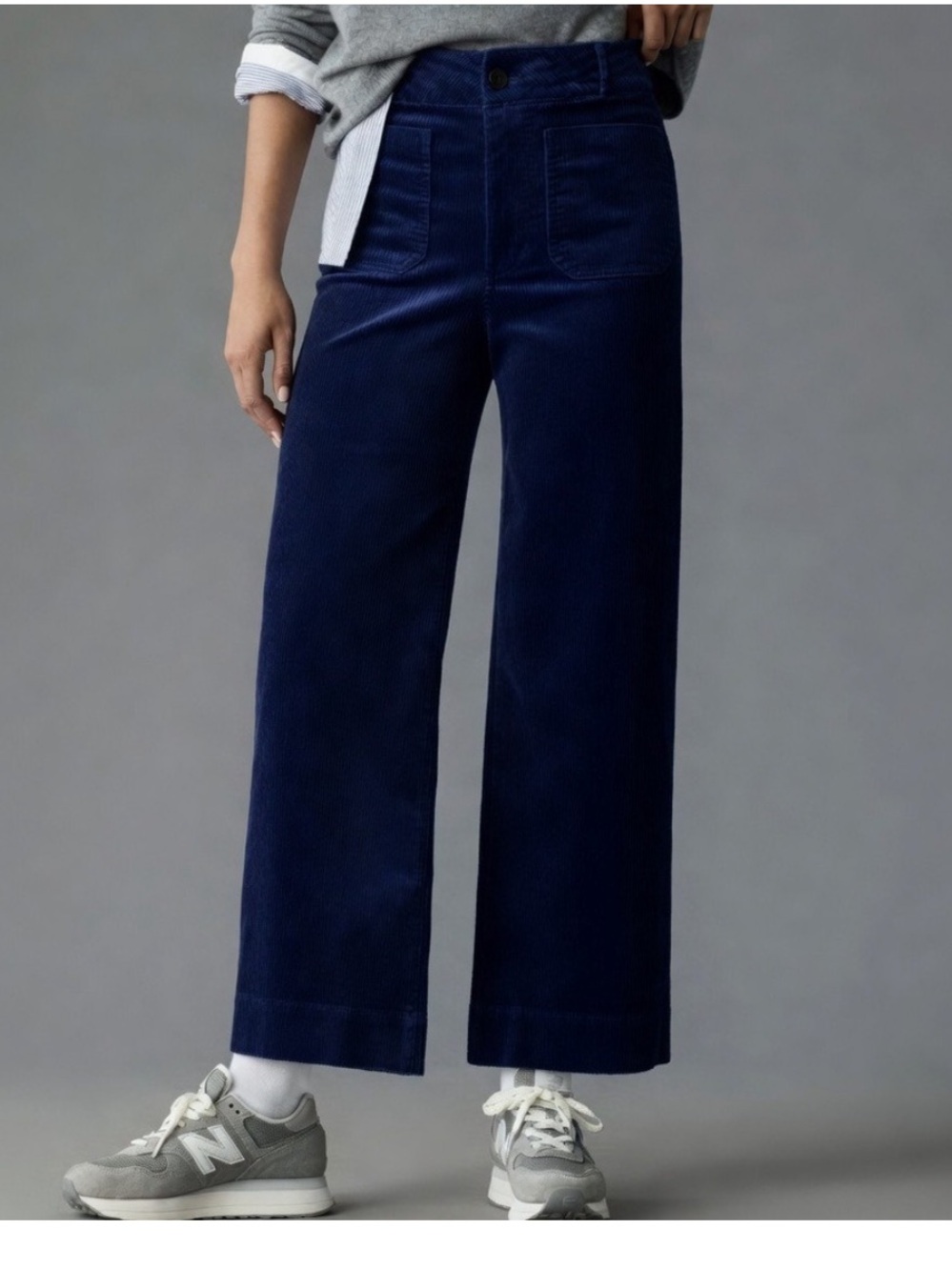 Maeve Colette Wide-Leg Corduroy Pants in Deep Navy